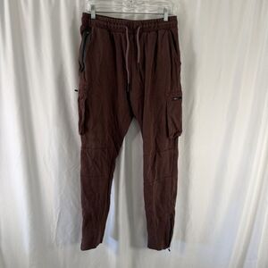 ASRV Joggers Women's Large Red Pull On Drawstring Zip Cargo Pockets